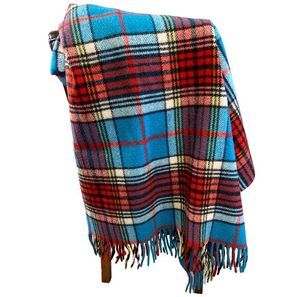 Vintage Horner 100% WOOL PLAID THROW Lap Blanket Stadium Cabin Fringe 52 x 50" - Picture 3 of 10